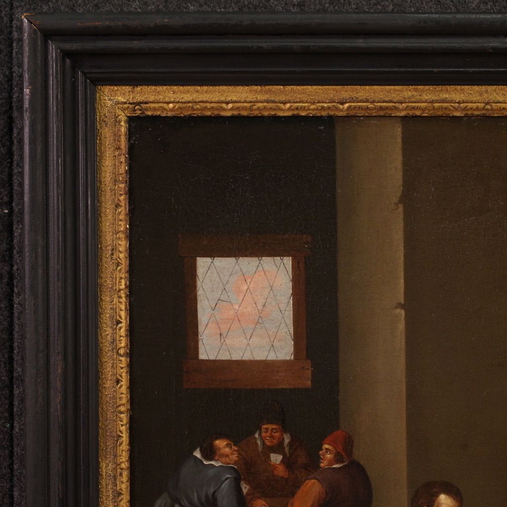 Flemish Interior Scene Painting From The 17th Century photo vintage