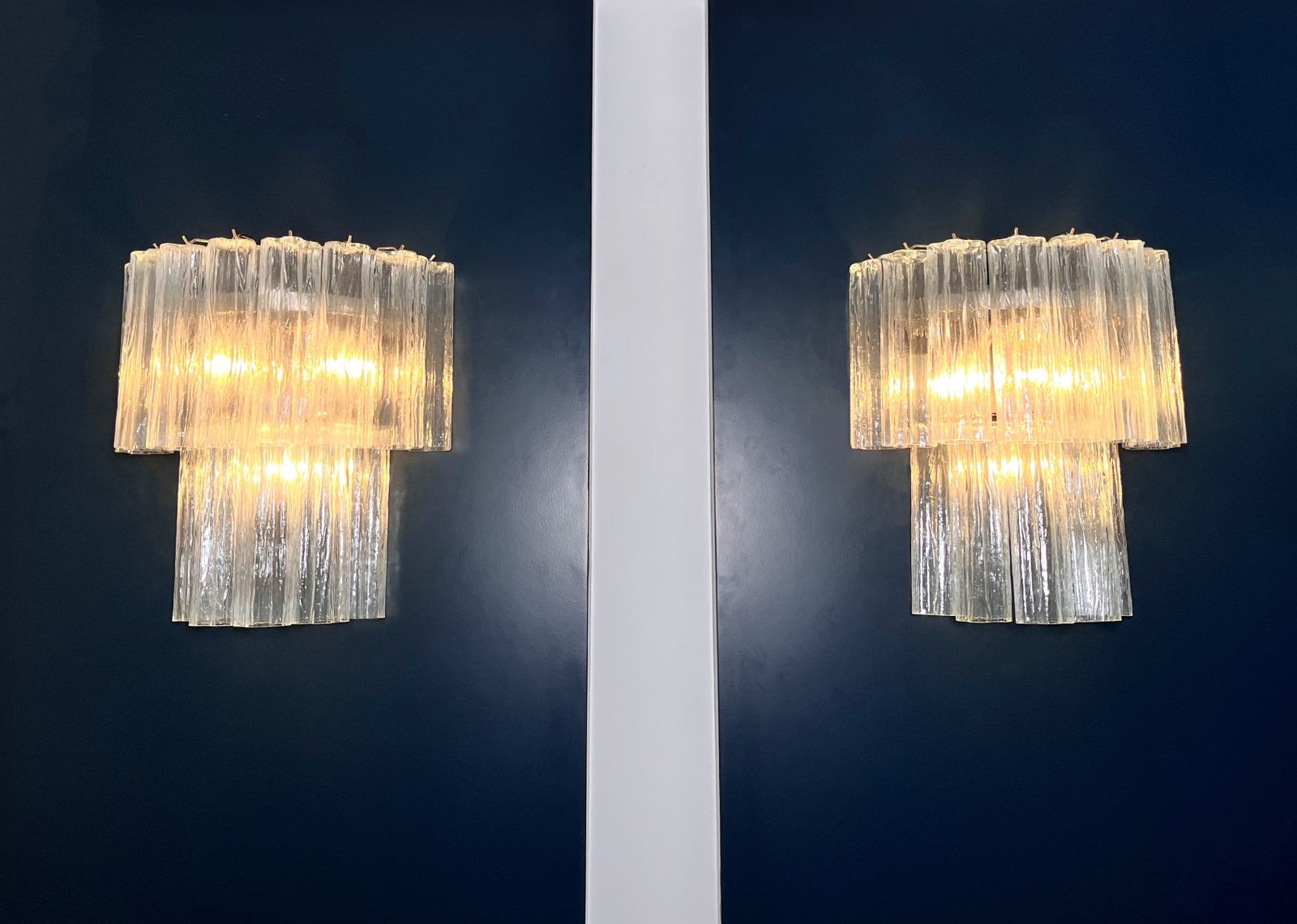 Fantastic Pair Of Murano Glass Tube Wall Sconces   13 Transaparent Glass Tube photo vinterior