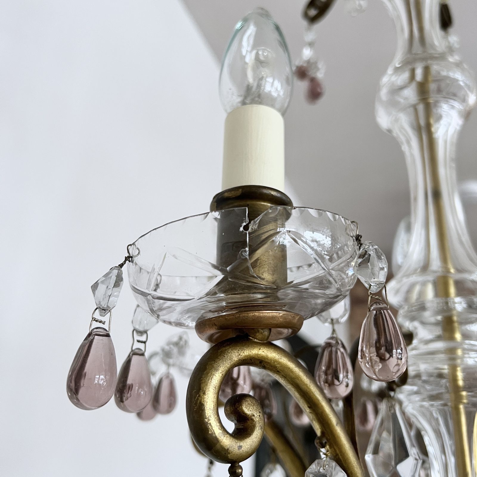 Decorative French Glass Chandelier With Unique Amethyst Crystal Drops photo vinterior