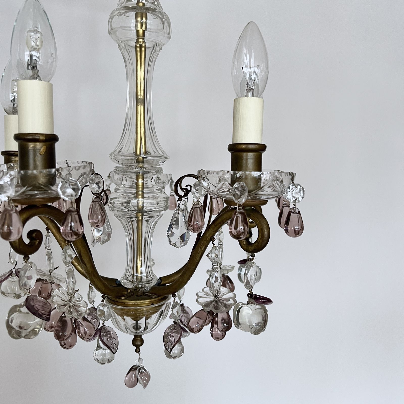 Decorative French Glass Chandelier With Unique Amethyst Crystal Drops photo buy