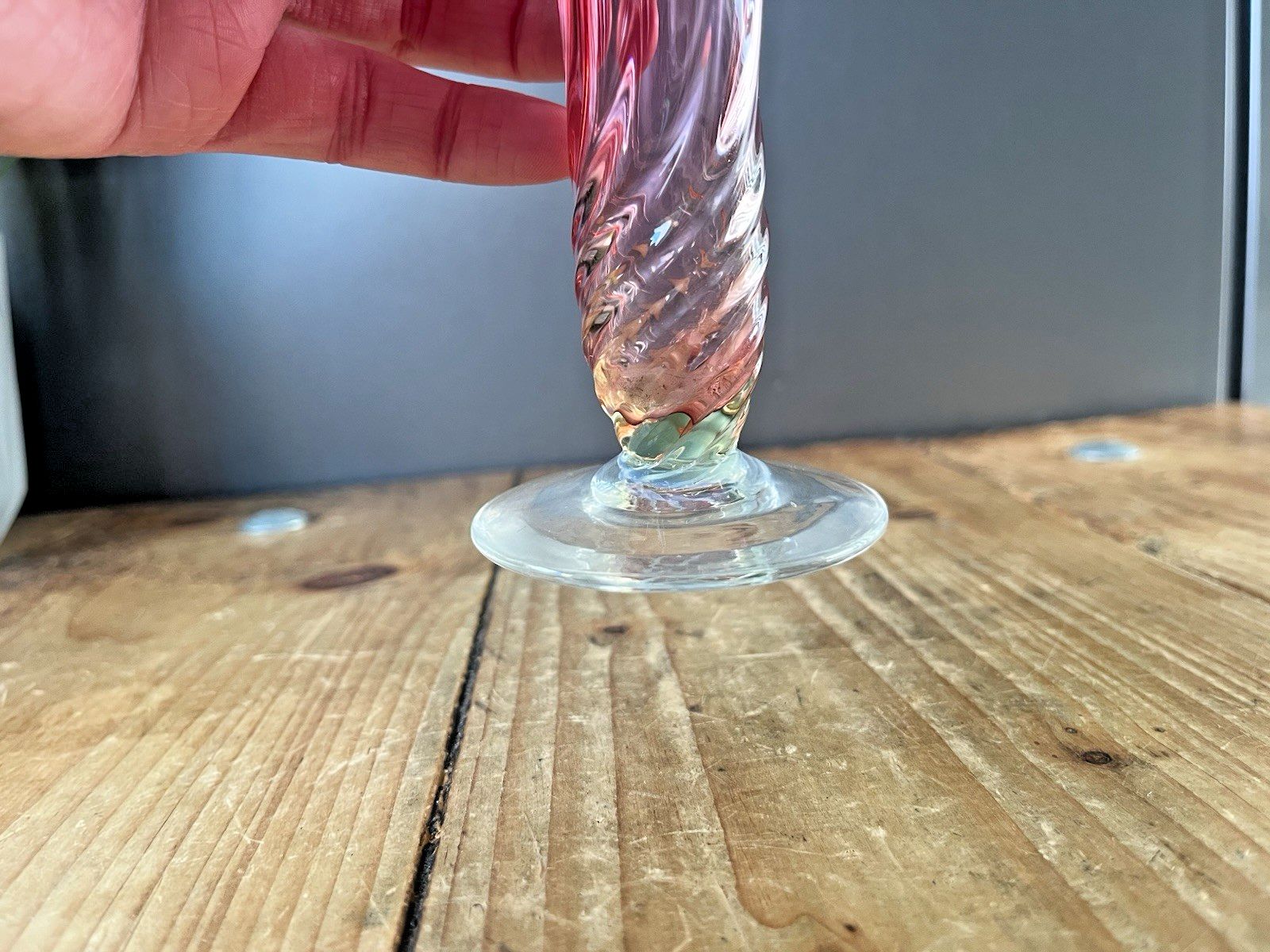 photo buy Antique English Victorian Cranberry Uranium Vaseline Glass Ruffled Rim Bud Vase