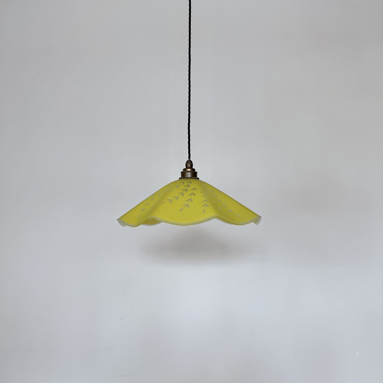 French Yellow Fluted Glass Shade With Floral Details