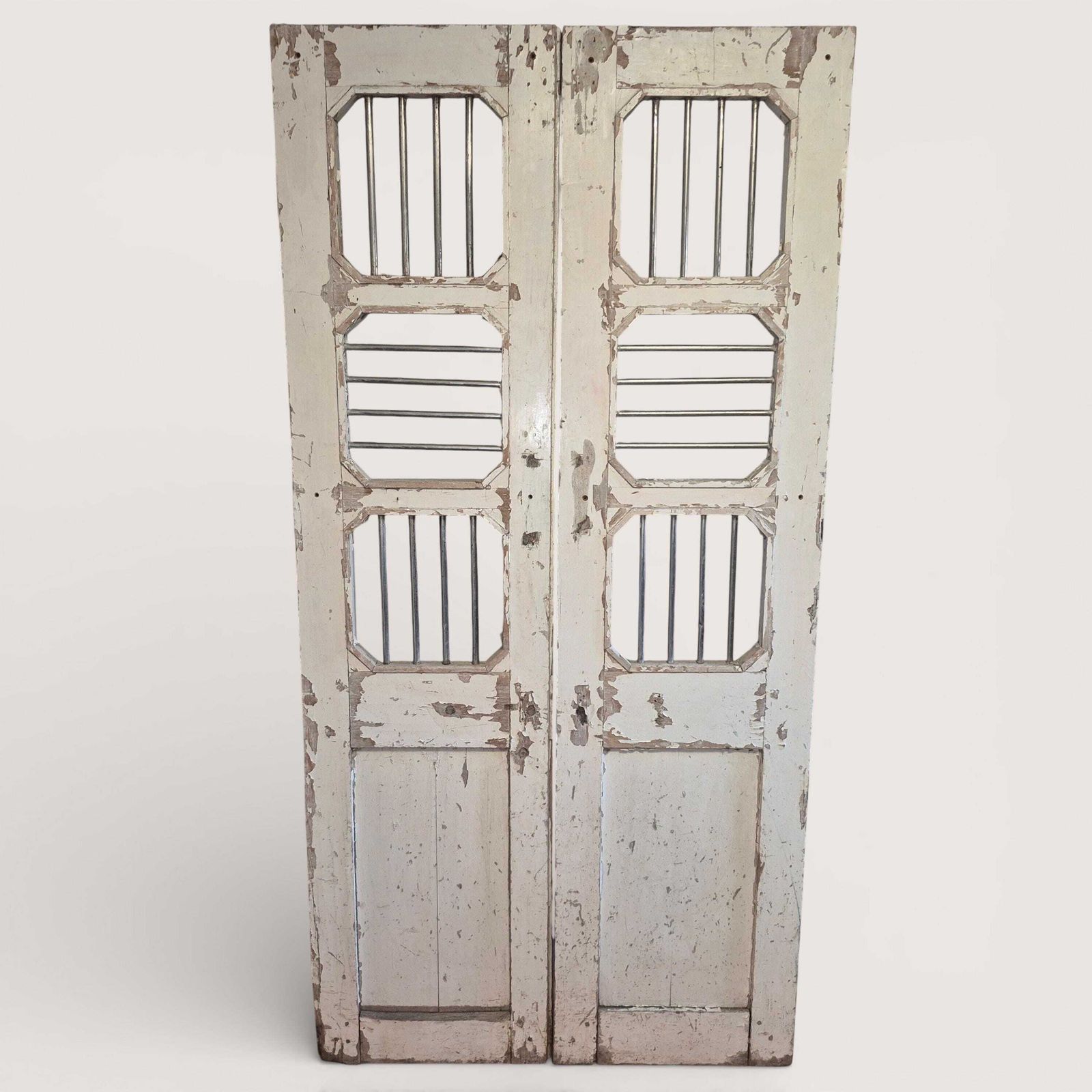 Antique Indian Jali Doors Pair 189cm | Reclaimed Teak Panels With Steel Bars | Architectural Salvage Feature Doors photo furniture