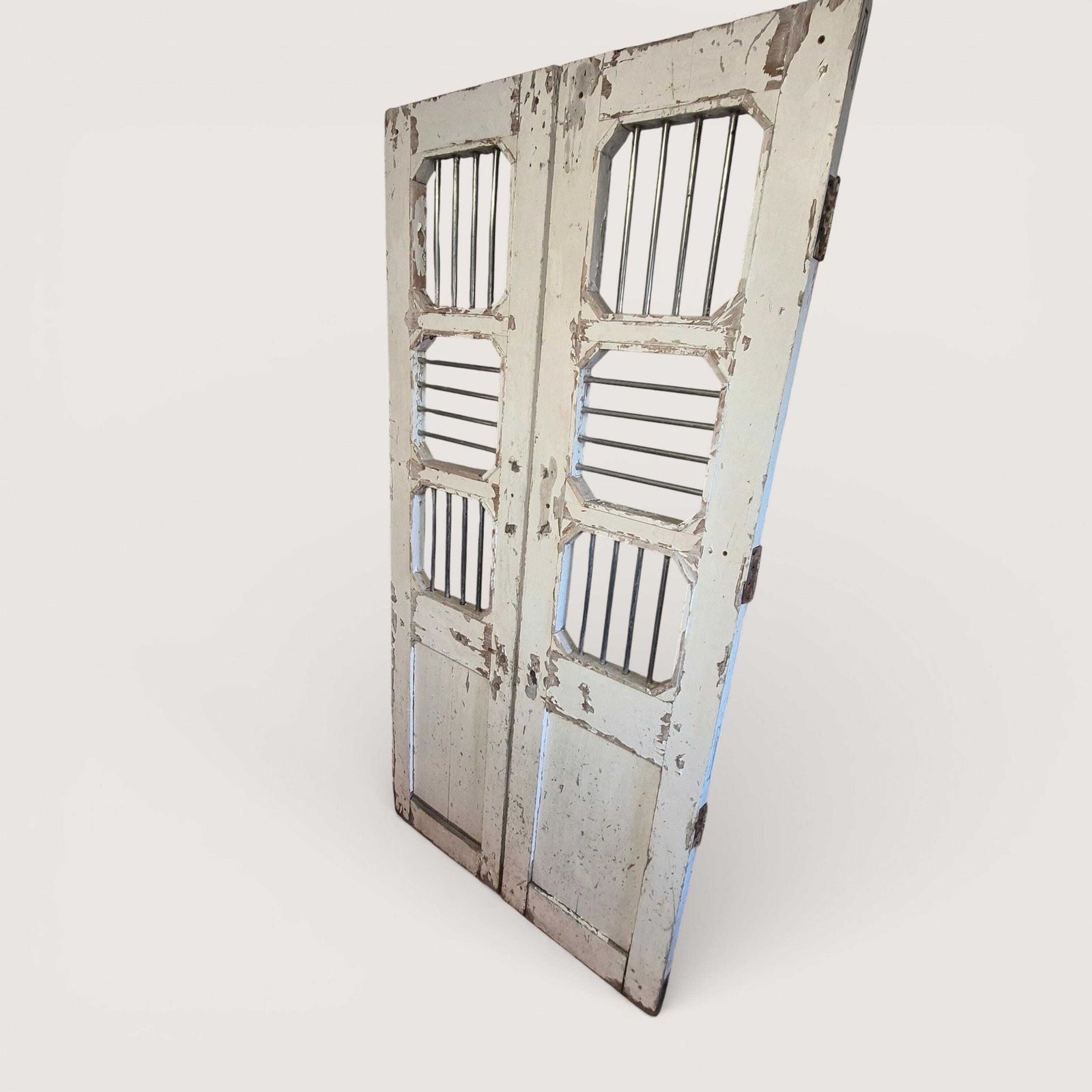 Antique Indian Jali Doors Pair 189cm | Reclaimed Teak Panels With Steel Bars | Architectural Salvage Feature Doors photo buy
