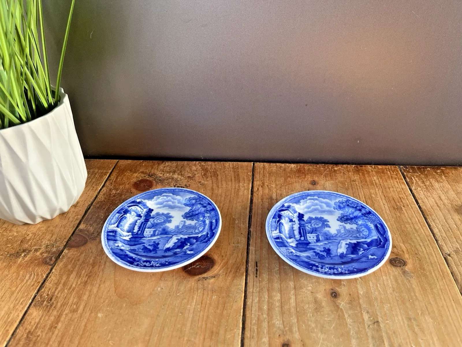 2 Rare Size Antique Copeland Spode Italian Pattern 4.25" Biscuit Plates Mini