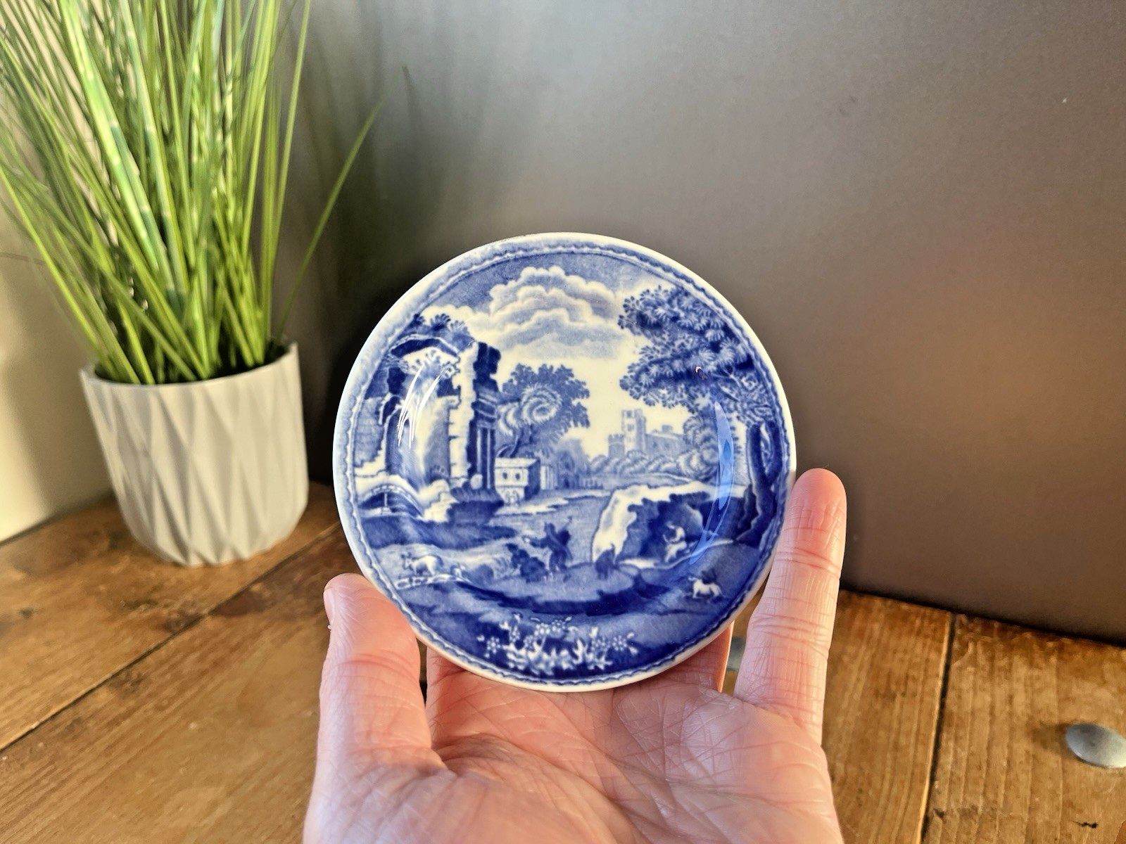2 Rare Size Antique Copeland Spode Italian Pattern 4.25" Biscuit Plates Mini photo for sale