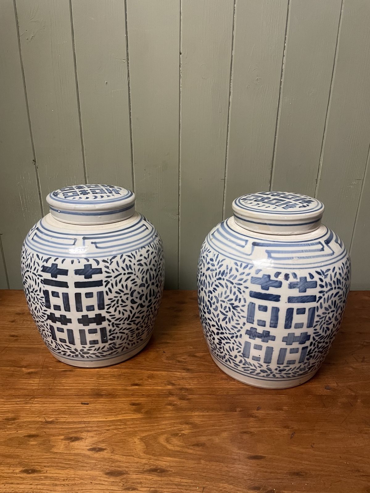 19th Century Pair Of Chinese Double Happiness Ginger Jars Qing Period photo Home Decor