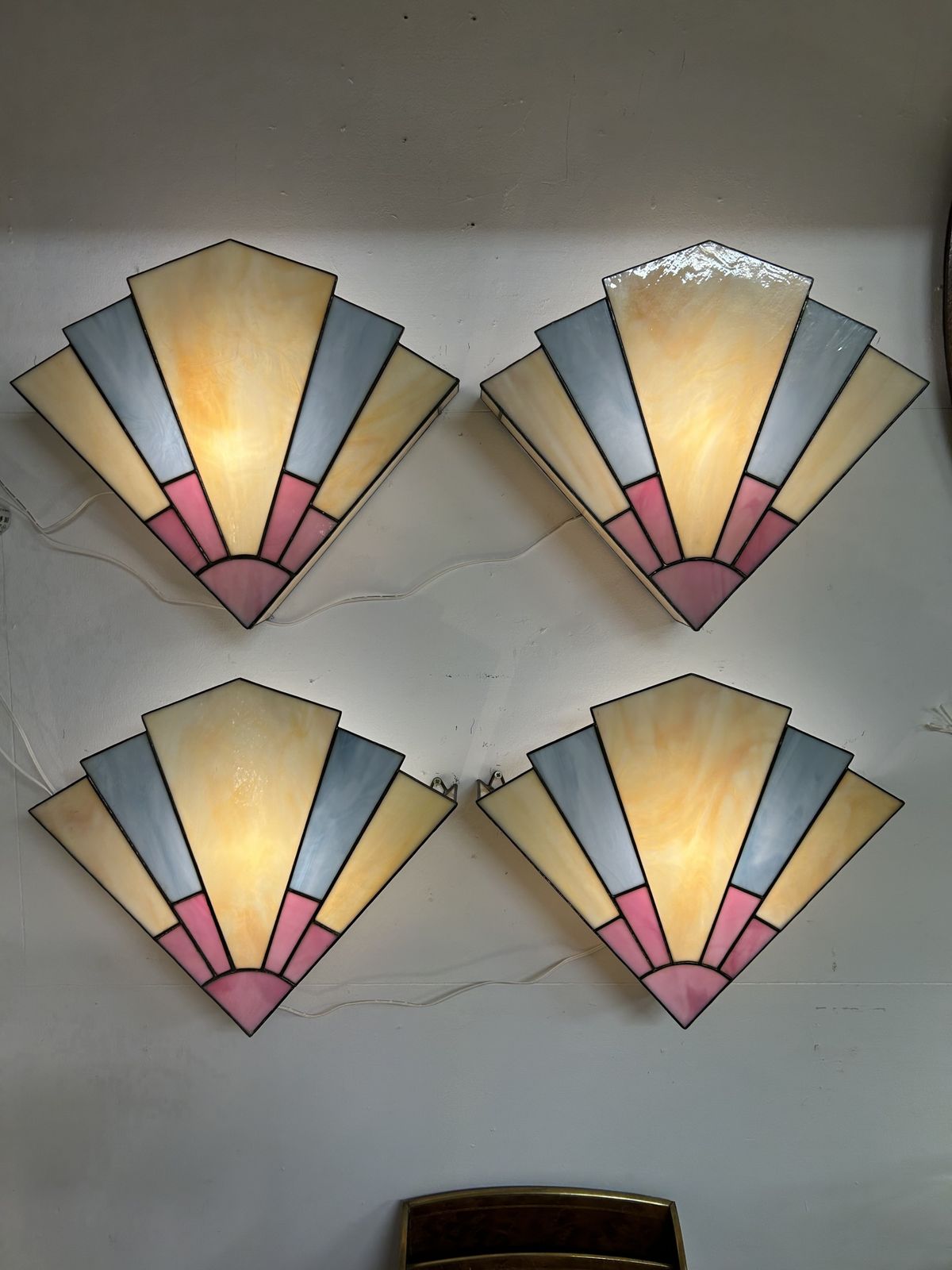 4 X Art Deco Stained Glass Wall Light Covers