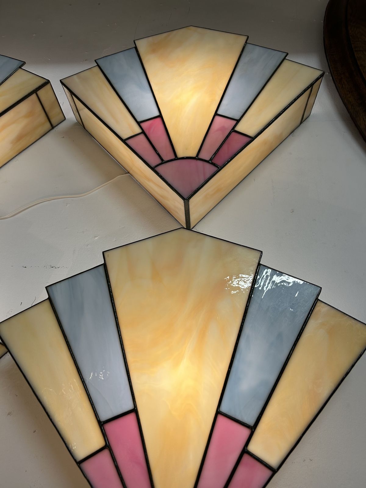 4 X Art Deco Stained Glass Wall Light Covers photo vinterior