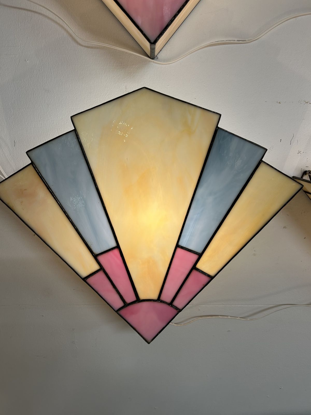 4 X Art Deco Stained Glass Wall Light Covers photo vintage