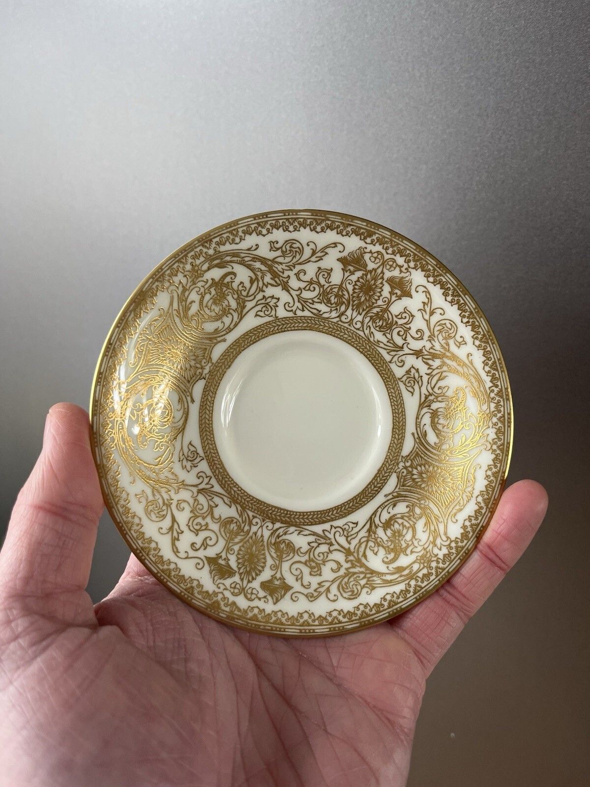 photo for sale Set Of 4 Vintage Royal Worcester Embassy Pattern Gold Gilt Coffee Cups & Saucers