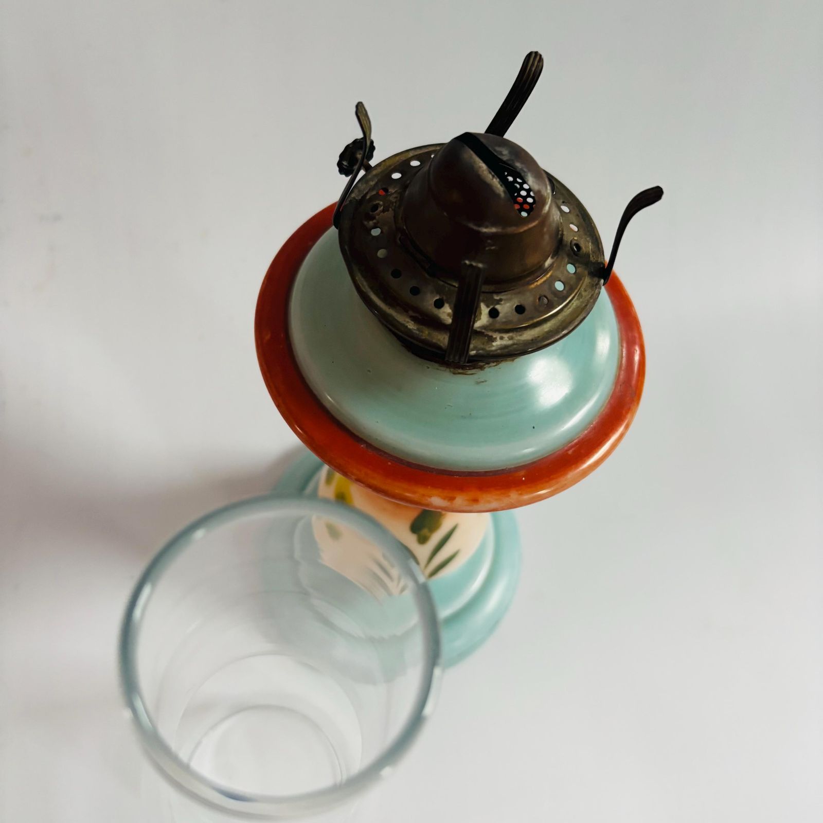 Victorian Opaline Milk Glass Oil Lamp, Hand Painted Floral Hurricane Table Lamp, 19th Century photo Lighting