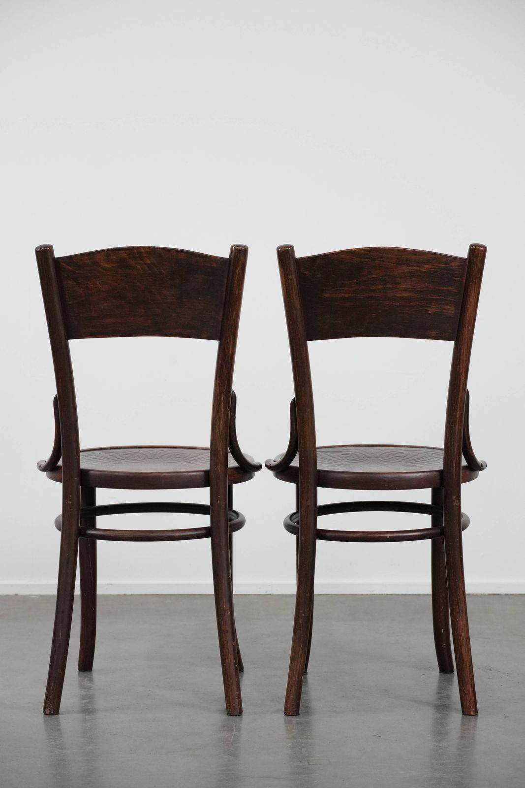 Set Of Two Timeless Vintage Wooden Cosmos Bistro Design Chairs With Beautiful Carvings photo for sale