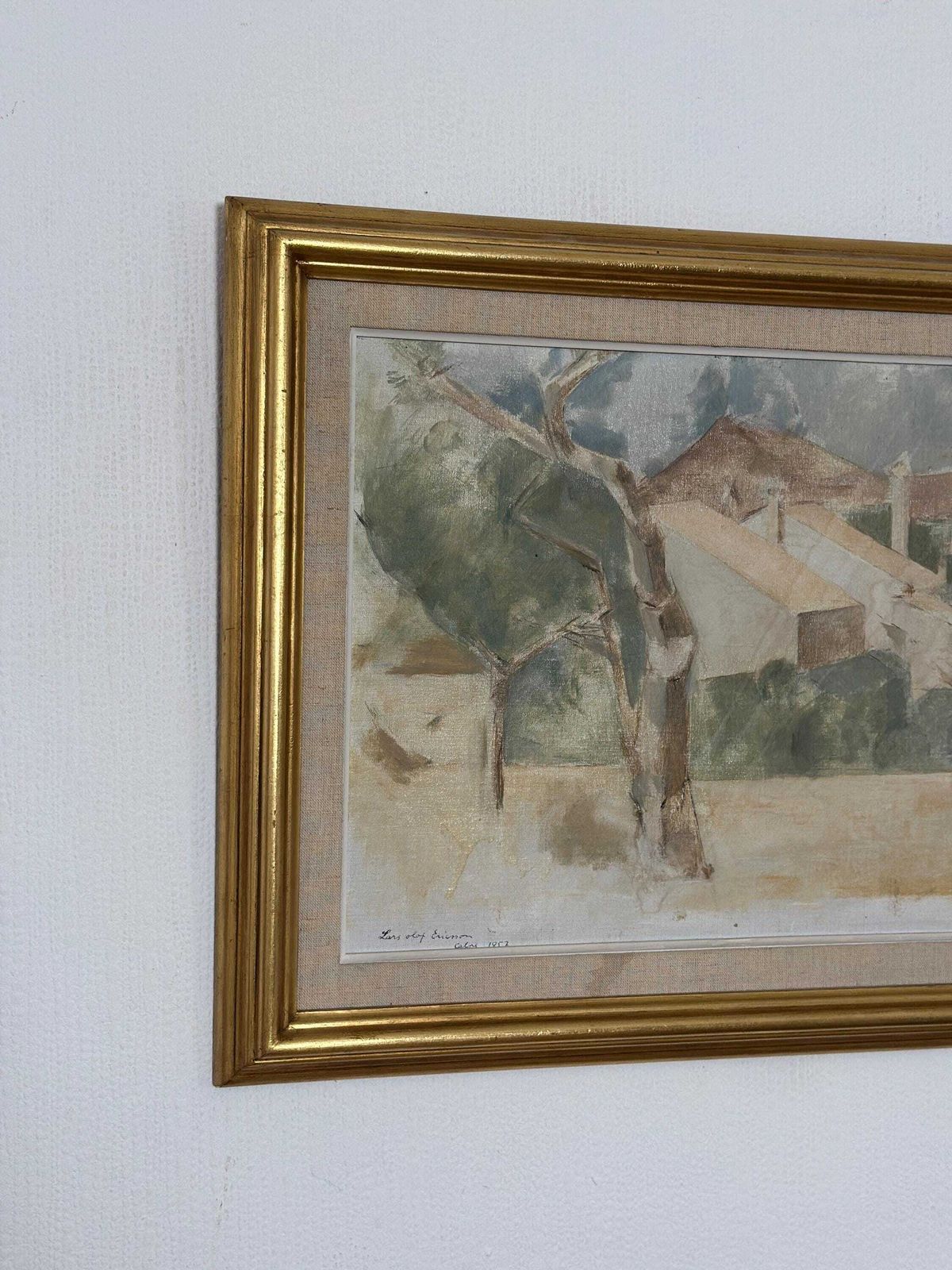 photo for sale Original Mid Century Swedish Oil On Panel – “Calpe” By Lars Olof Ericsson – Dated 1957 – Vintage & Framed – 47 × 58 Cm (18.5" × 22.8")