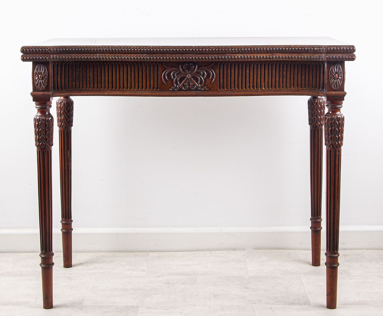 Edwardian Hepplewhite Style Mahogany Fold Over Card Table With Painted Medallion C.1910 photo furniture