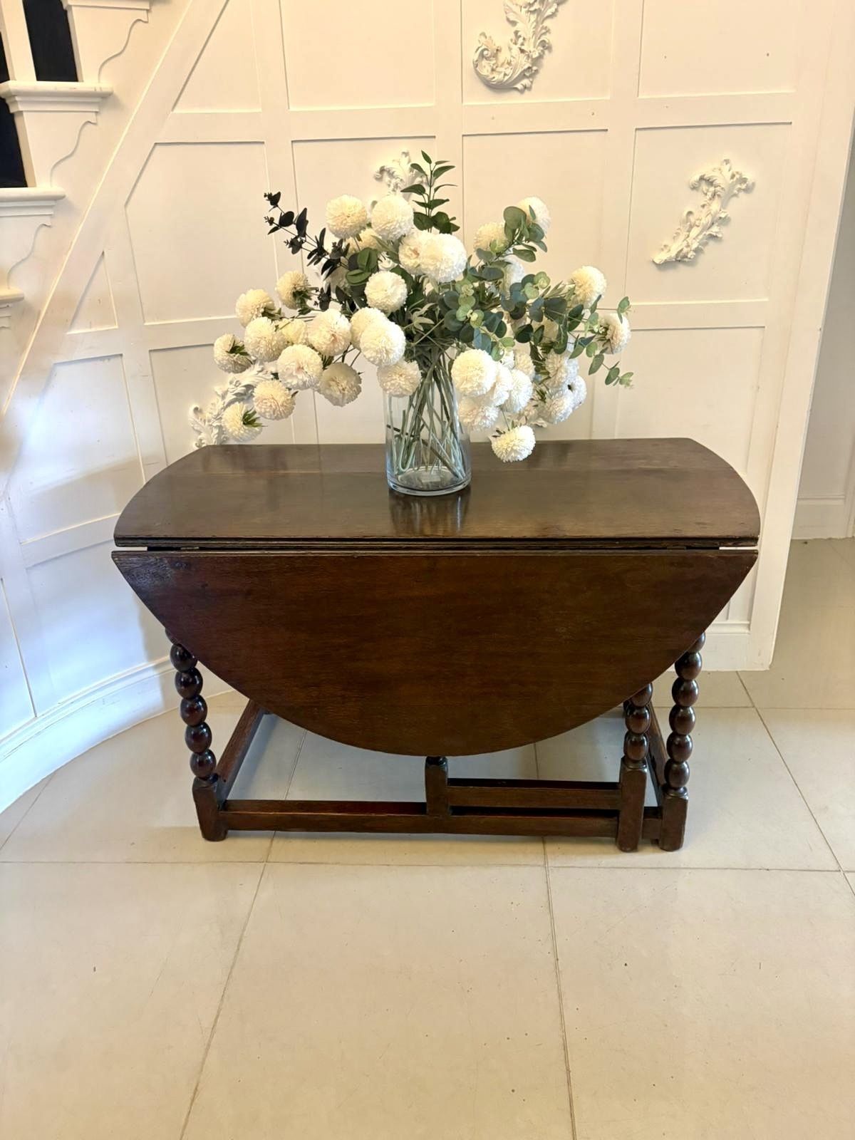 Exceptional Quality Antique 17th Century Oak Gateleg 6 Seater Dining Table With Bobbin Turned Legs photo furniture