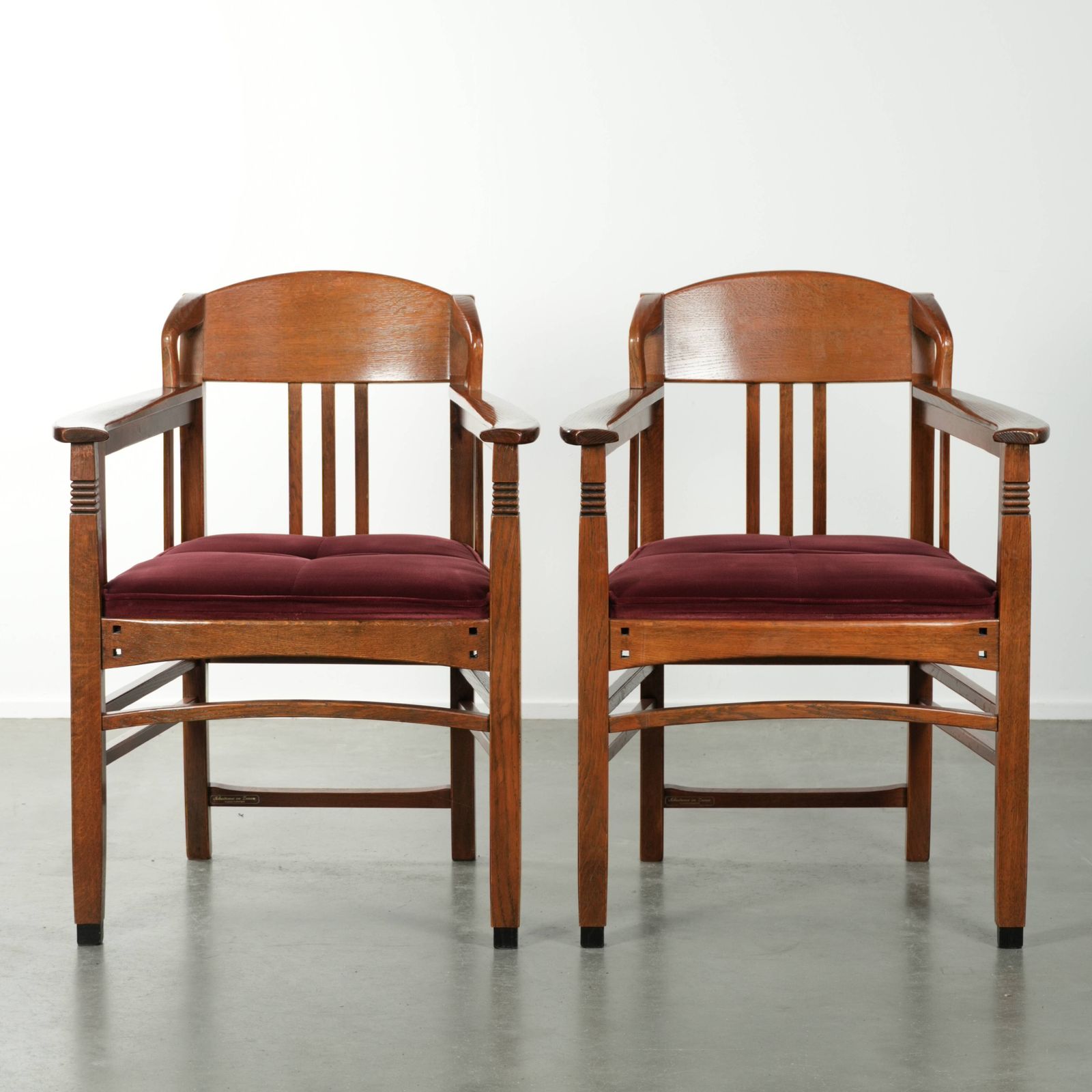 Set Of Two Art Nouveau/Jugendstil Design Schuitema Dining Chairs With A Luxurious Red Fabric Upholstery