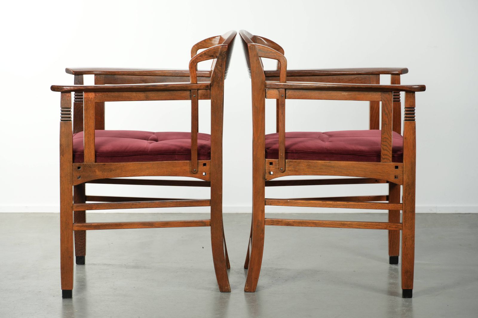 Set Of Two Art Nouveau/Jugendstil Design Schuitema Dining Chairs With A Luxurious Red Fabric Upholstery photo Furniture