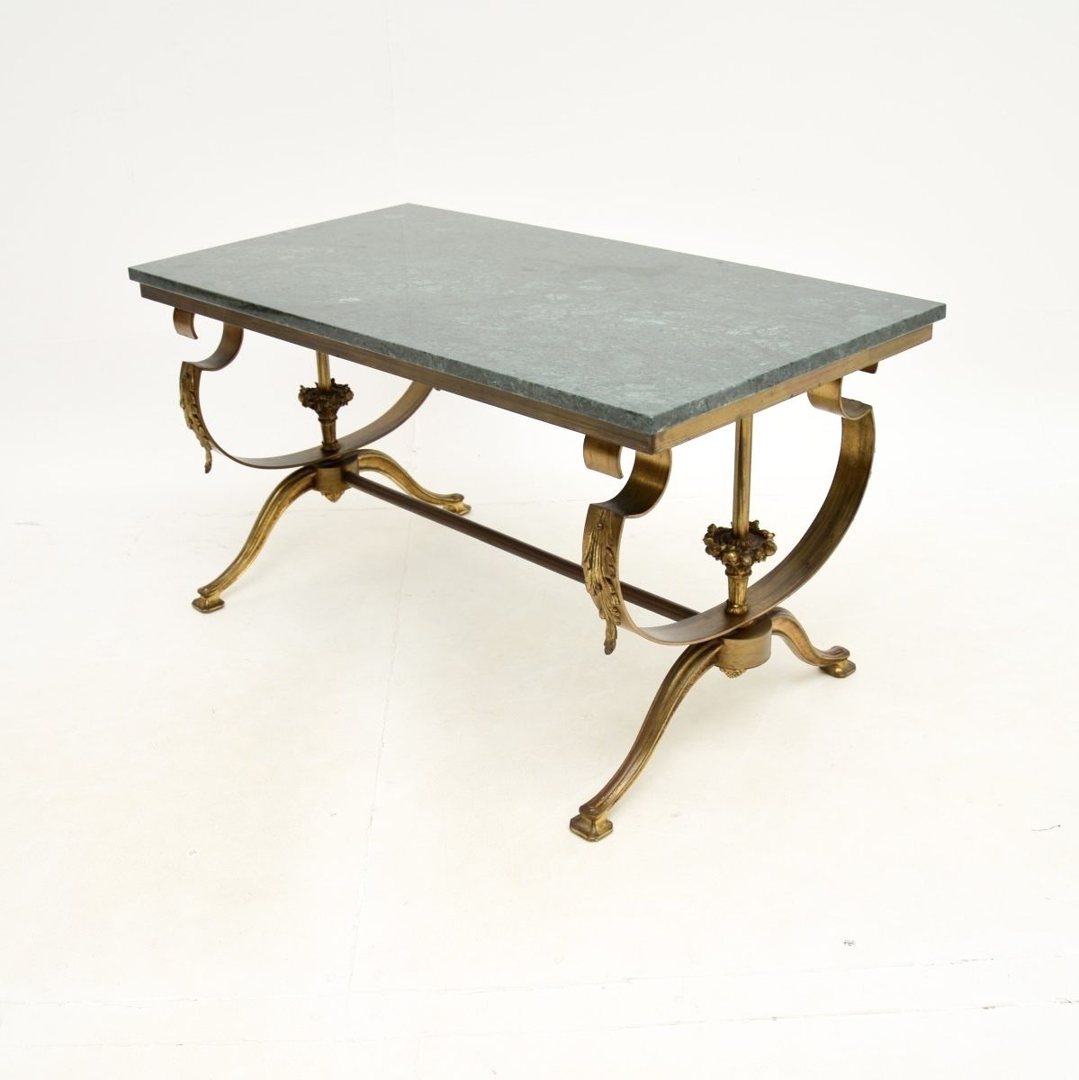 Antique French Brass Marble Top Coffee Table photo furniture