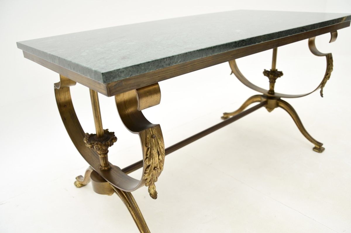 Antique French Brass Marble Top Coffee Table photo 1203.0