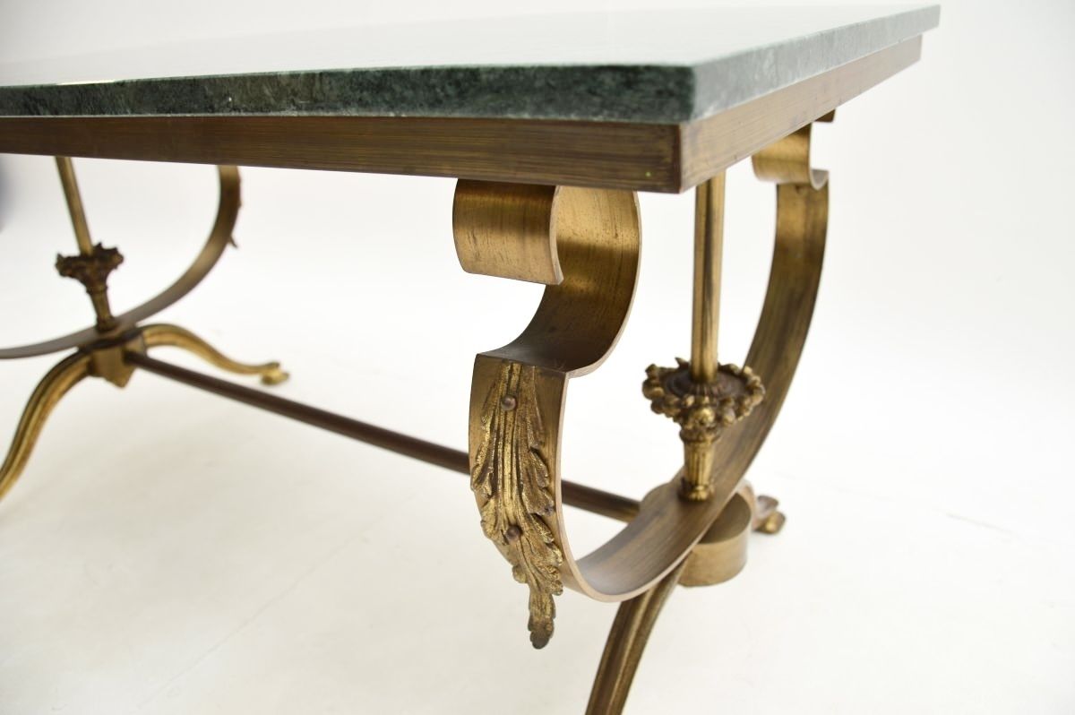 Antique French Brass Marble Top Coffee Table photo vintage