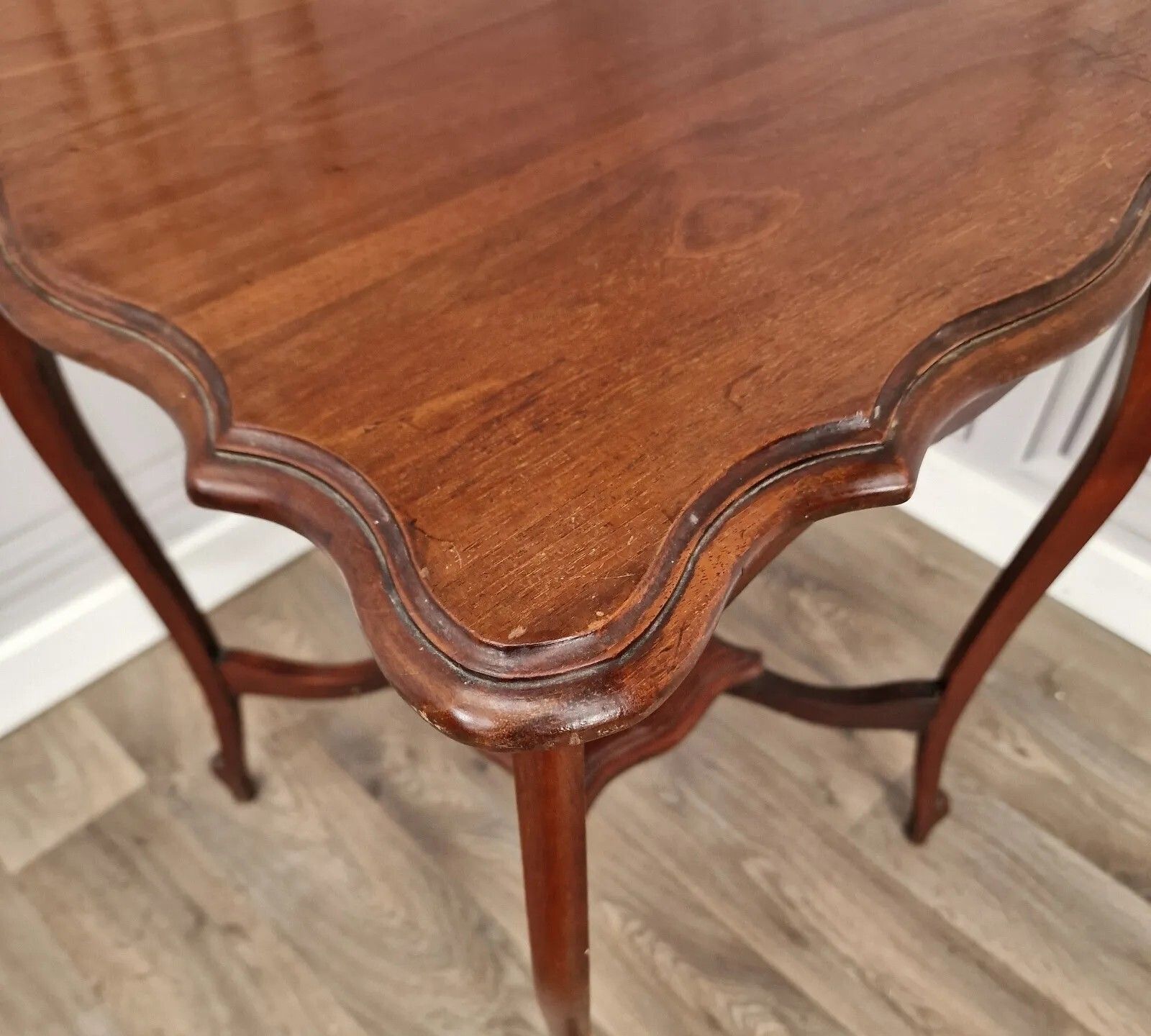 photo for sale Antique Side End Table Wooden Edwardian Window  Scalloped Top 2 Tier Mahogany