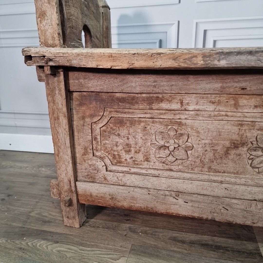 Antique Trunk Chest Box Javanese Solid Hard Wood Carved Floral Garden Trough photo 240.0