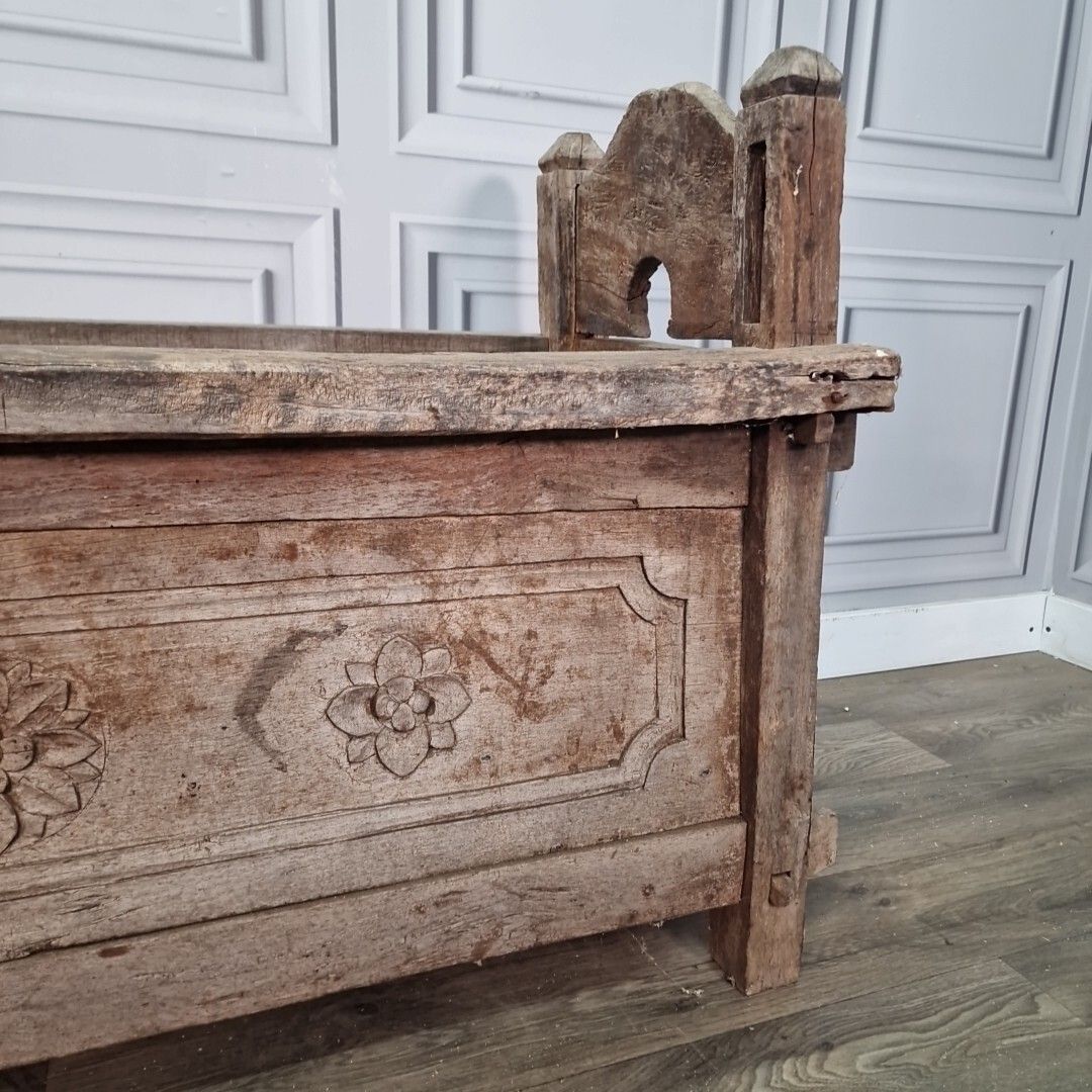 Antique Trunk Chest Box Javanese Solid Hard Wood Carved Floral Garden Trough photo buy
