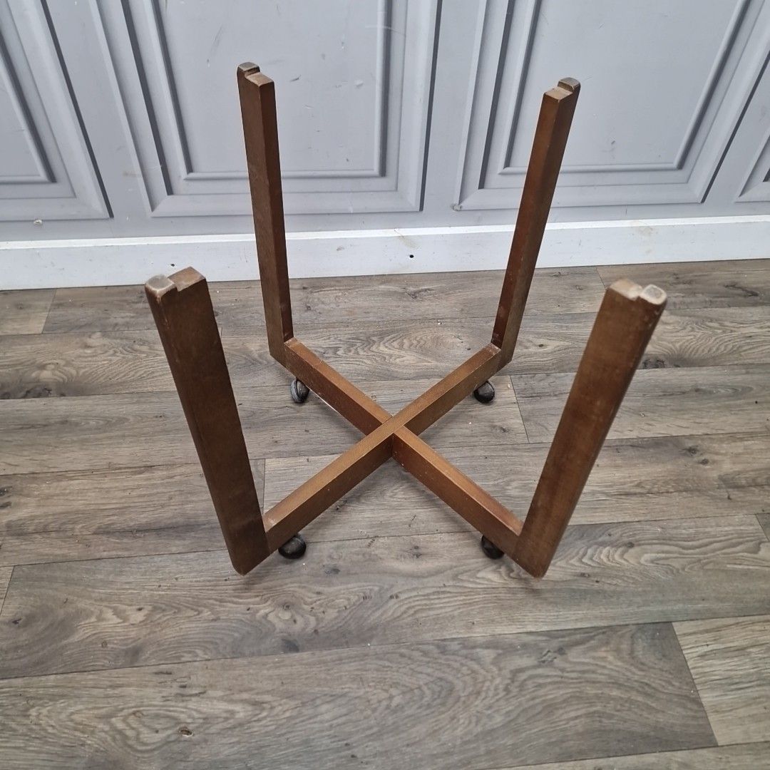 140.0 Vintage Glass Side Table Mid Century Modern – Wooden Retro Coffee On Castors photo