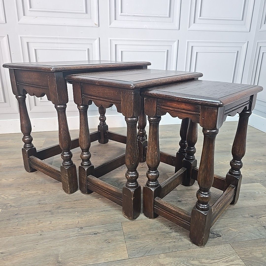 Vintage Nest Of Tables Solid Oak Side Wooden Occasional Cc41 Utility Wartime photo vinterior