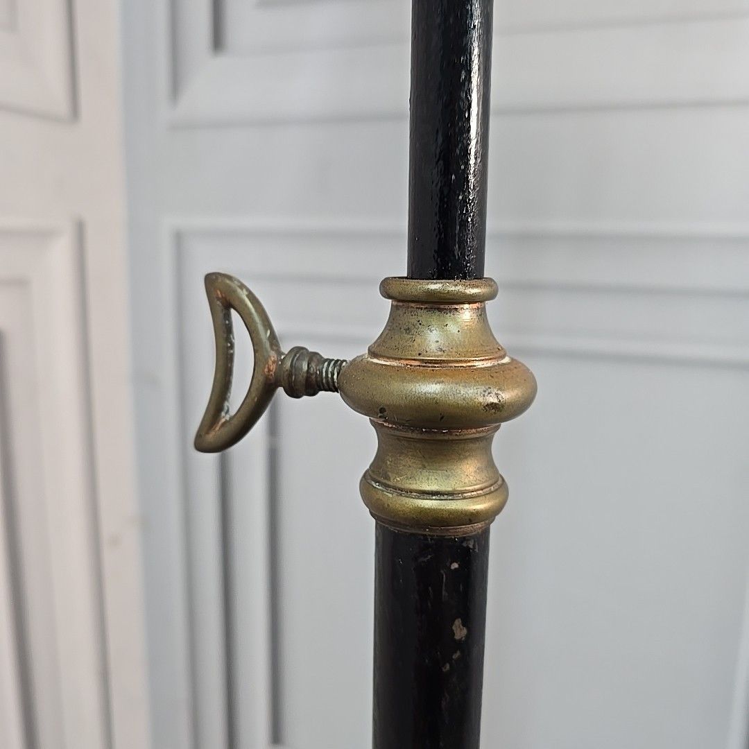 photo for sale Antique Standard Lamp Copper & Brass Oil Light Wrought Iron Stand For Rewire