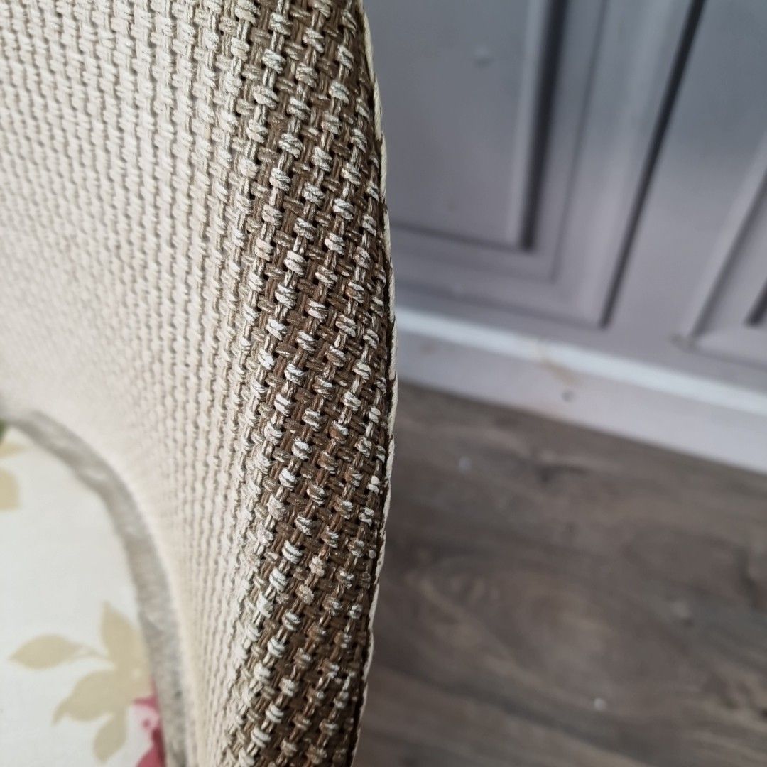 Vintage Rattan Tub Chair – Floral Upholstered Woven Loom Seat Retro Mid Century photo vinterior