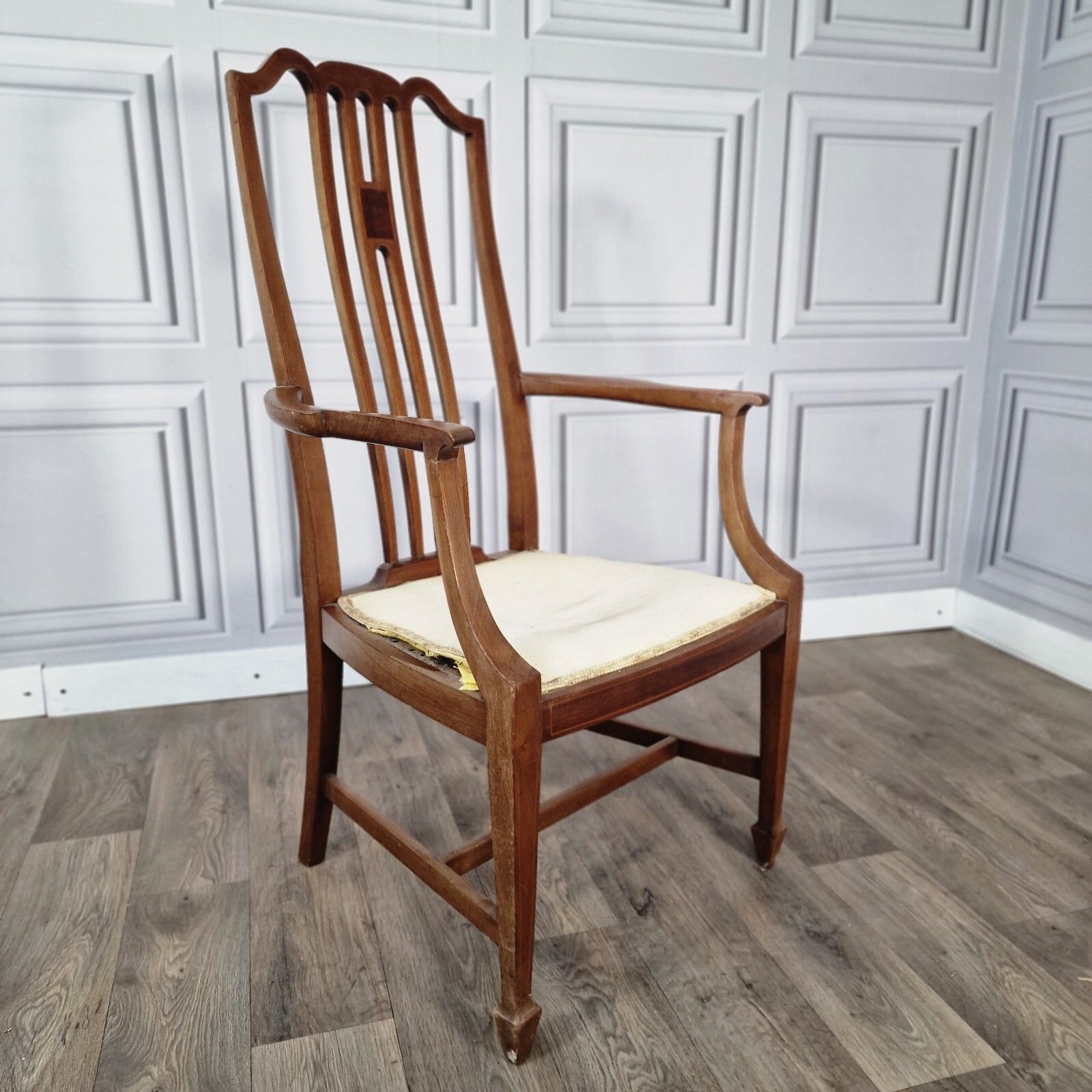 Antique Wooden Edwardian Chair Ornate Elbow Carver Armchair Fireside Lounge Desk photo furniture