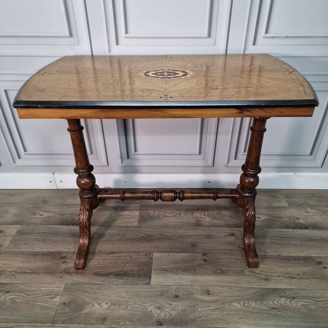 Antique Victorian Console Table Wooden Inlaid Turned Stretcher Library Writing photo Furniture