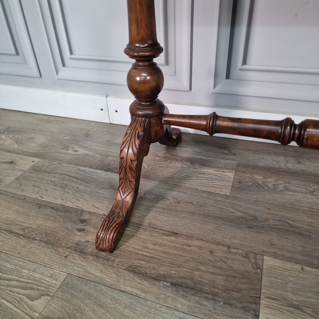 Antique Victorian Console Table Wooden Inlaid Turned Stretcher Library Writing photo vinterior