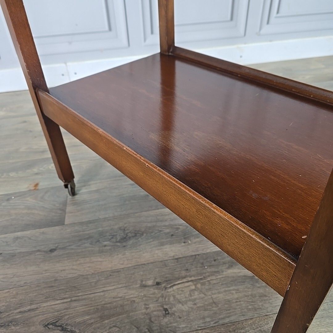 Furniture Vintage Drinks Cocktail Trolley Drop Leaf Table Tea Mid Century Wooden 2 Tier photo