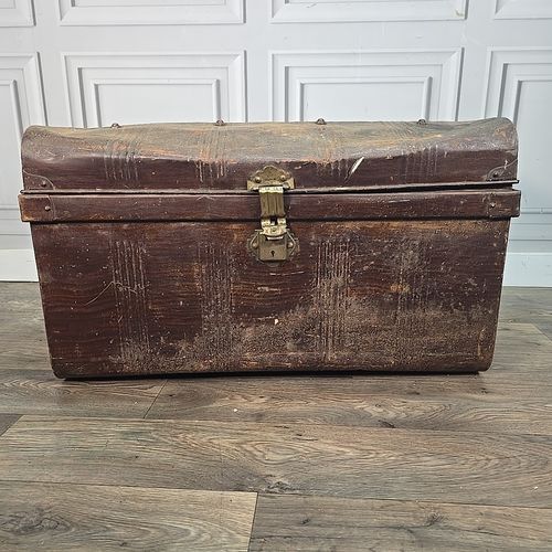 Vintage Metal Steamer Trunk Blanket Box Storage Chest Coffee Table Case Retro photo 70.0