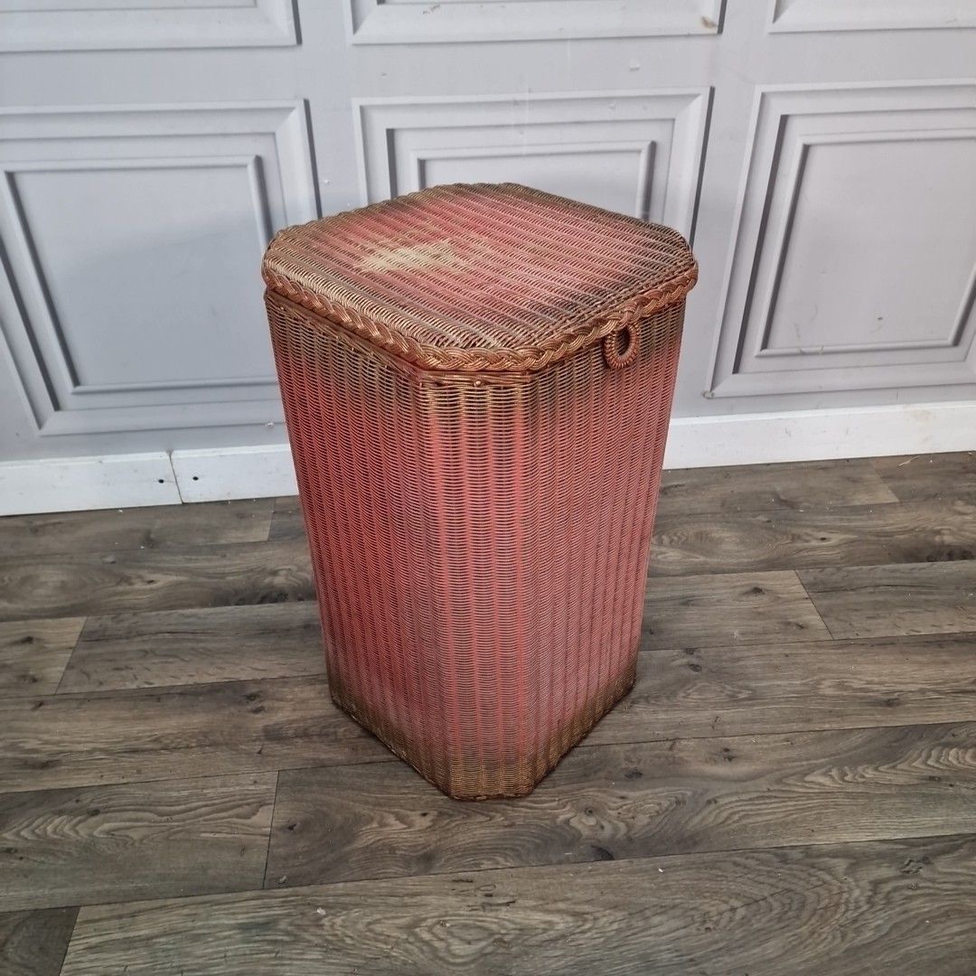 Vintage Laundry Basket  Lloyd Loom – Pink Woven Fibre Linen Storage Box – Lusty photo furniture