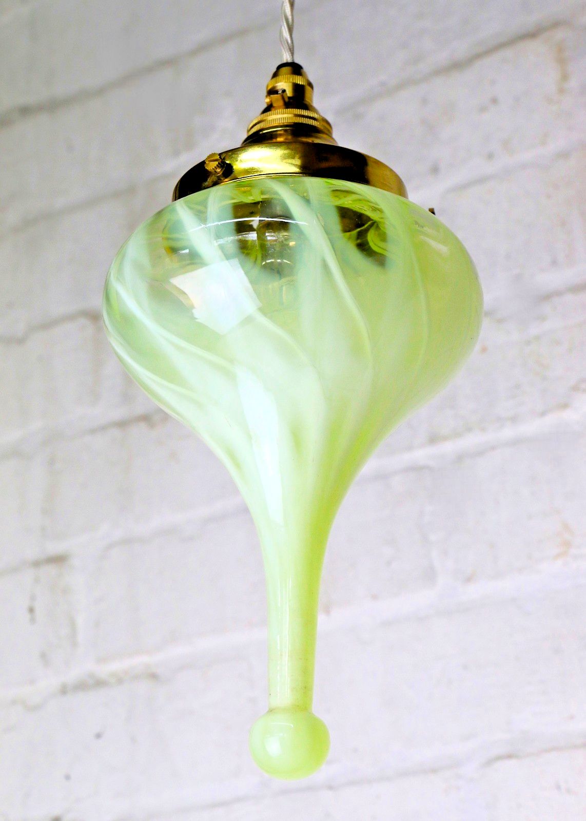 Ceiling Light Vaseline Glass Teardrop Lampshade Art Nouveau With New Fittings