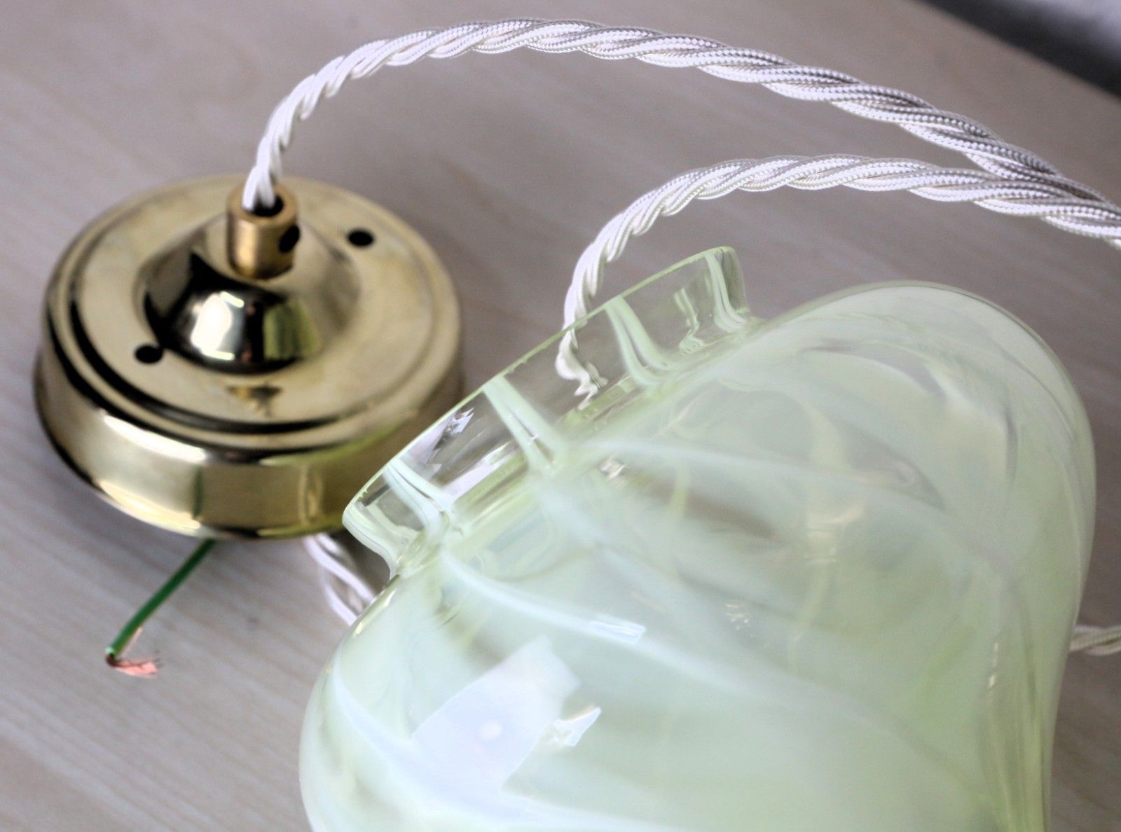 photo vinterior Ceiling Light Vaseline Glass Teardrop Lampshade Art Nouveau With New Fittings