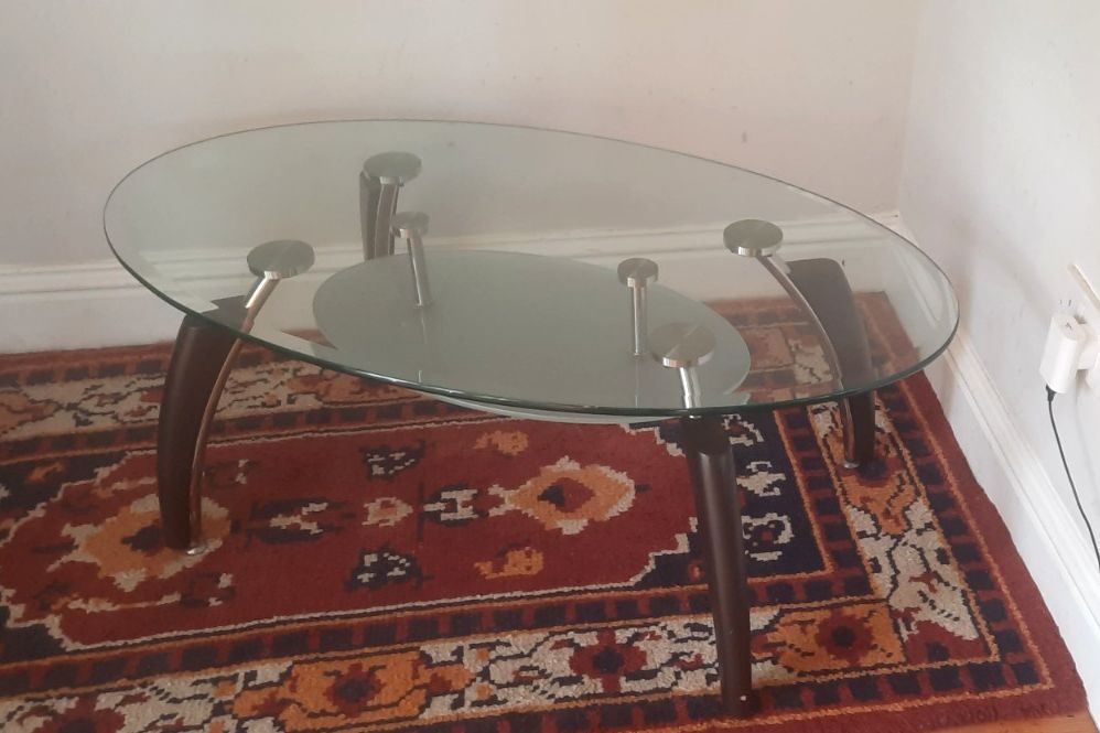 Vintage Mid Century Italian Style Two Tier Oval Glass Coffee Table photo for sale