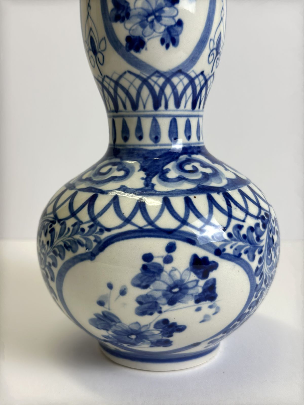 Chinese Blue And White Porcelain Huluping Double Gourd Vase, Ming Style, 1930s photo vintage