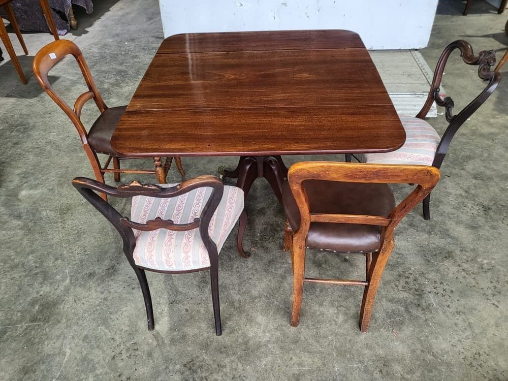 photo for sale Antique Victorian Pedestal Drop Leaf Quad Base Table Seat 6