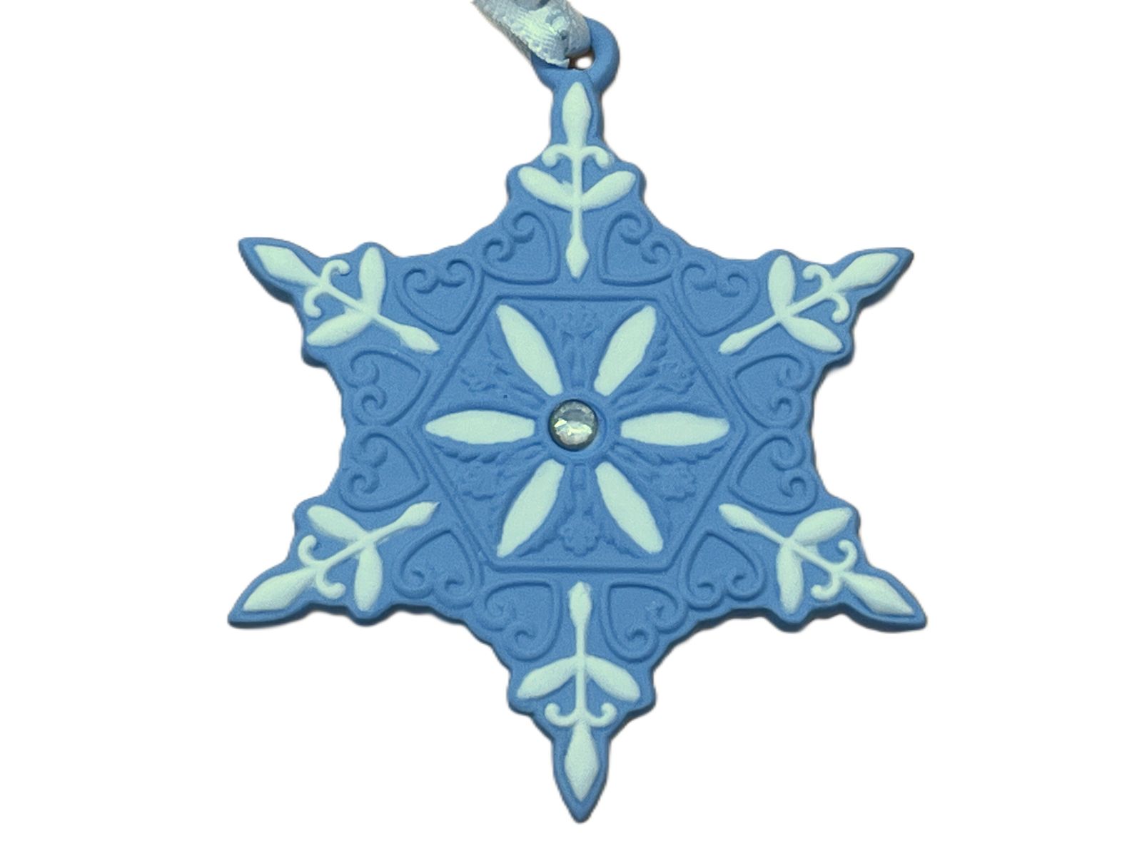 Wedgwood Pottery Blue Jasperware Christmas Snowflake Tree Hanging Ornament In Original Box. photo 50.0