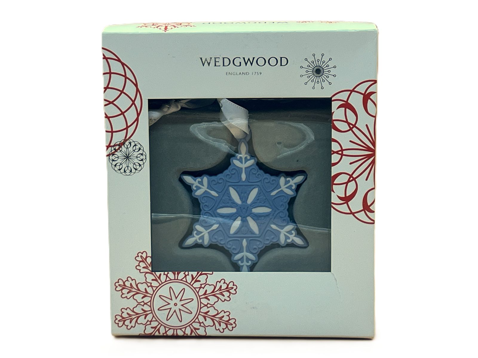 Wedgwood Pottery Blue Jasperware Christmas Snowflake Tree Hanging Ornament In Original Box.