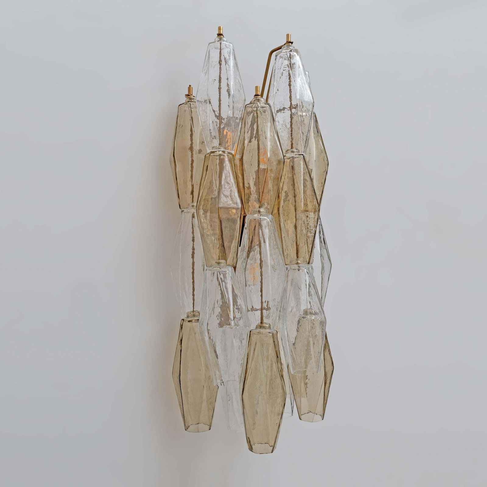 Pair Of Mid Century Italian Murano Glass Poliedri Sconces In Amber And Clear photo 2676.0