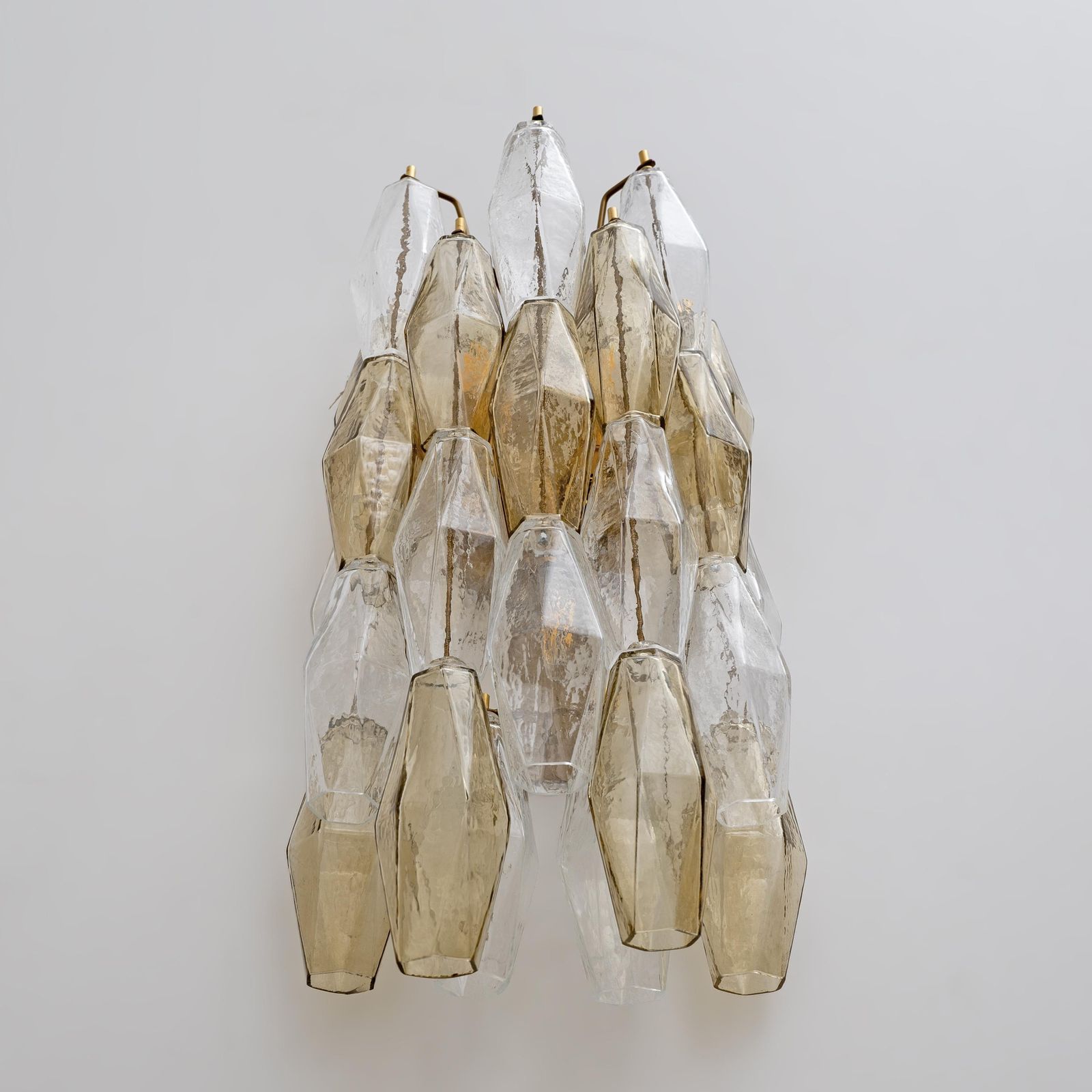 Pair Of Mid Century Italian Murano Glass Poliedri Sconces In Amber And Clear photo buy