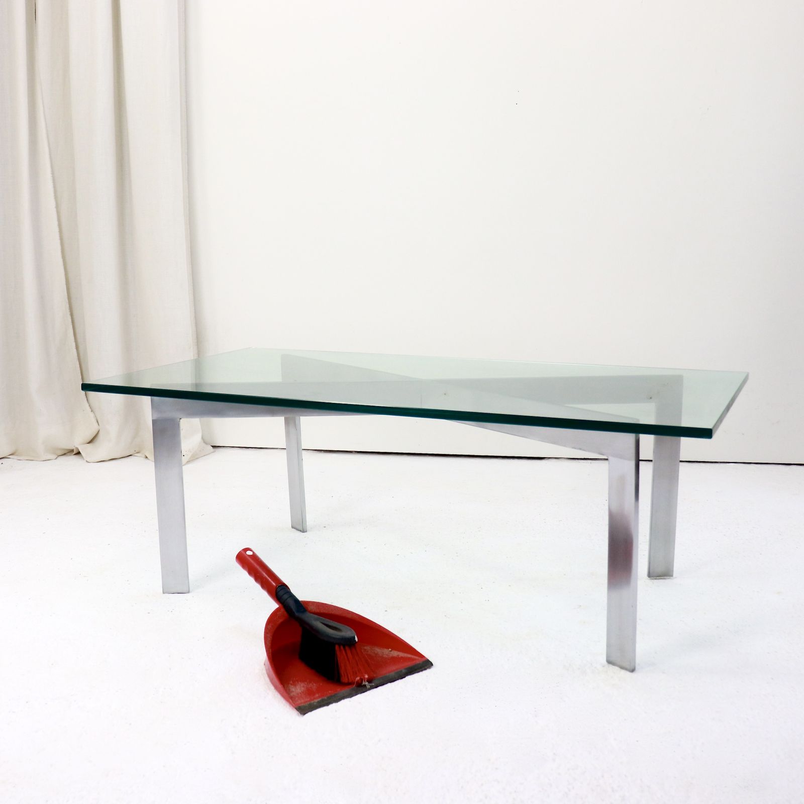 Glass & Nickel Plated Steel Coffee Table, 1980s–90s photo vintage