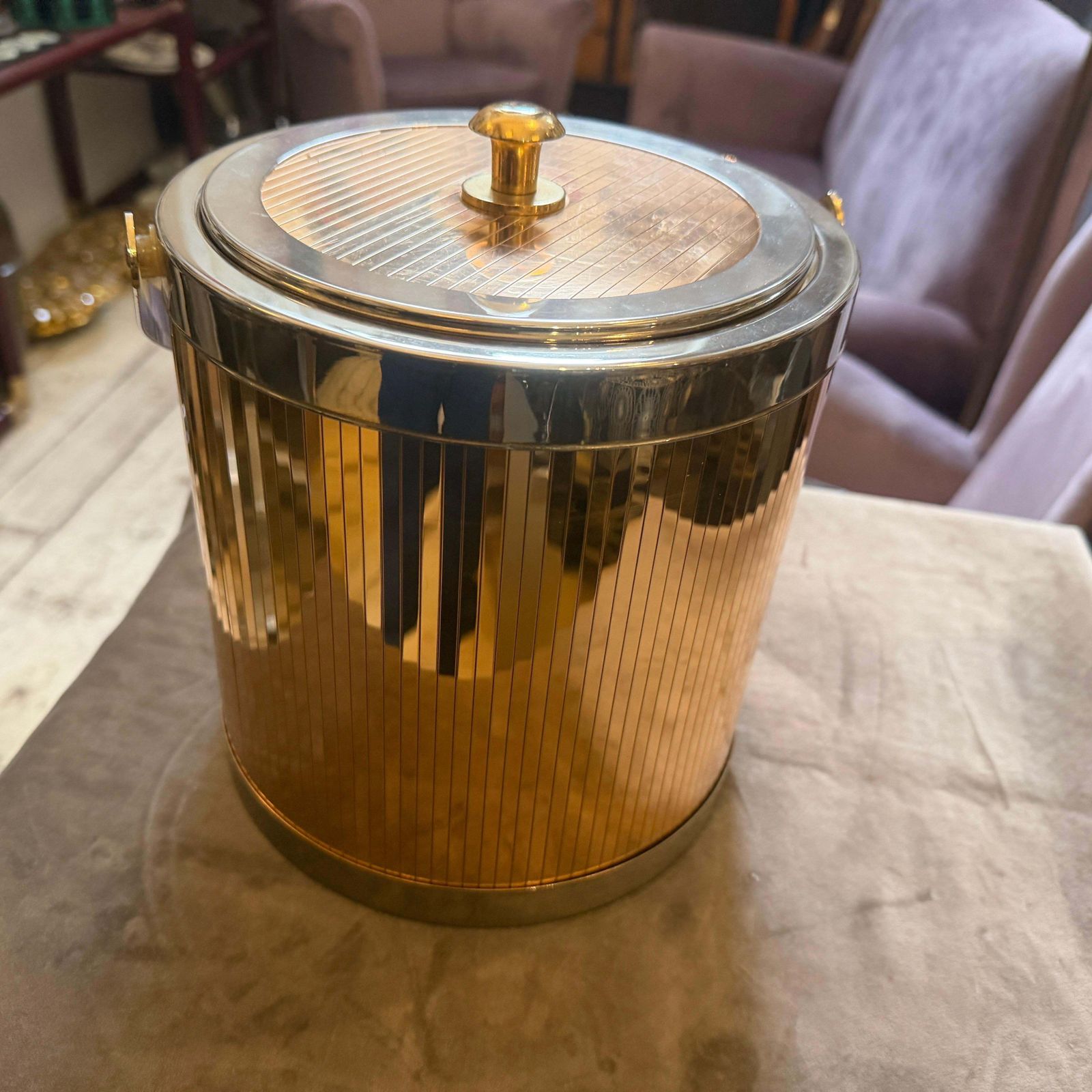 Home Decor 1970s Stunning Mid Century Modern Brass And Silver Plated Ice Bucket By Lidian photo