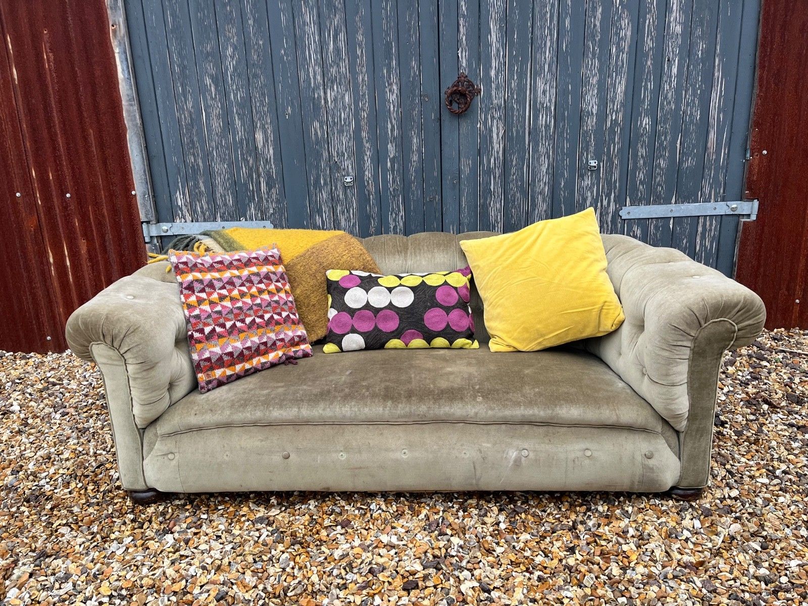 Antique Chesterfield Sofa Green Olive Coloured Velvet Circa Mid To Late 1800’s photo 345.0